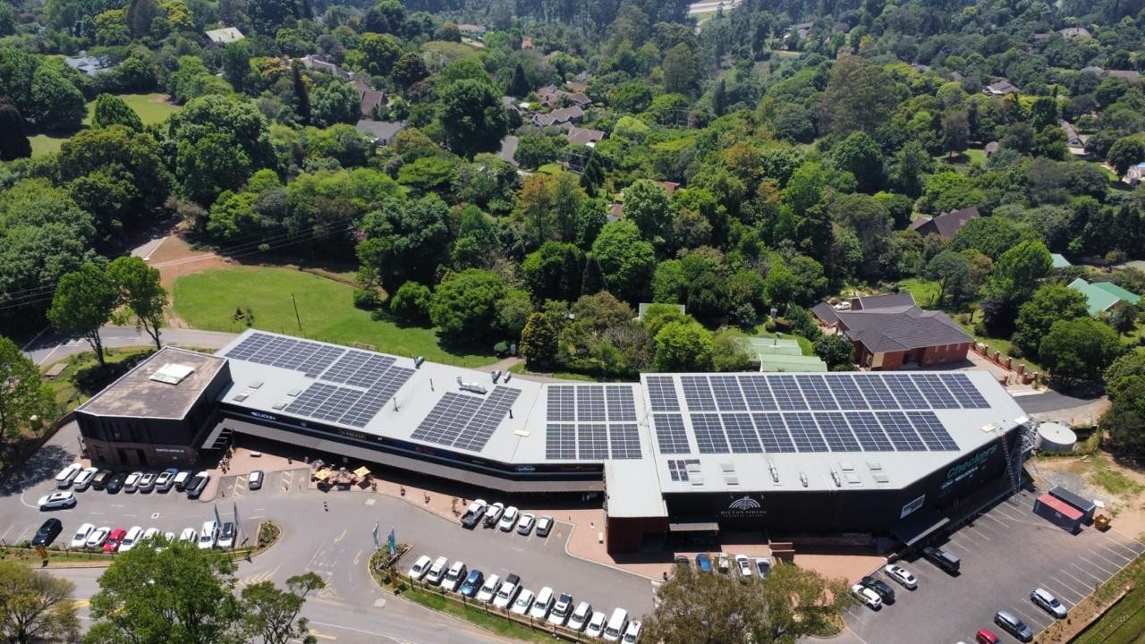 Aerial view of large solar installation